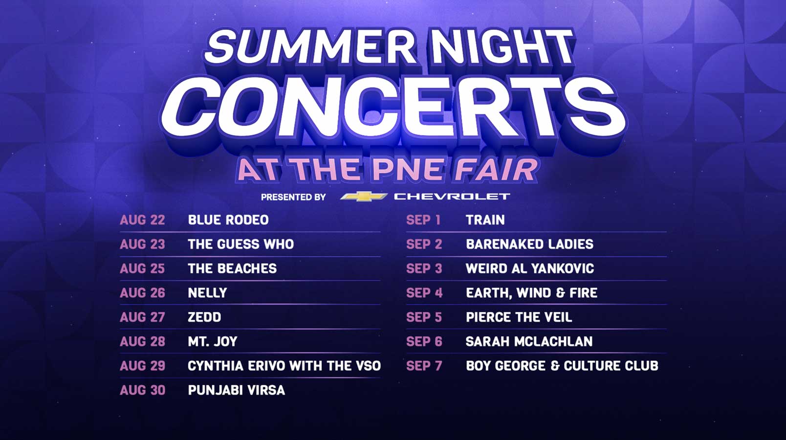 PNE Summer Night Concerts Schedule 2026